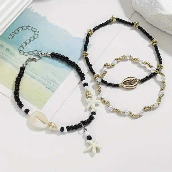 3 Piece Beaded Ladies Anklet Set