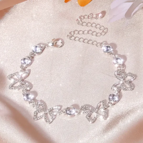 Silver Skeleton Rhinestone Butterfly Anklet