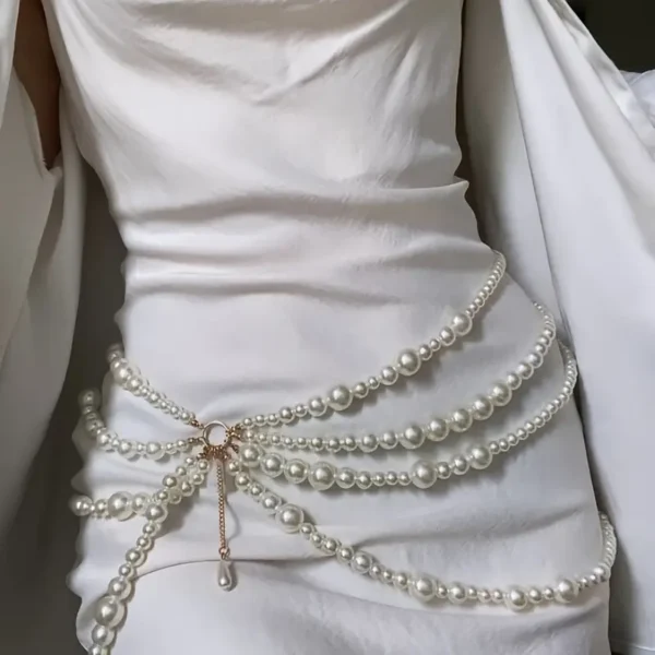 Adjustable chain belt with imitation pearls