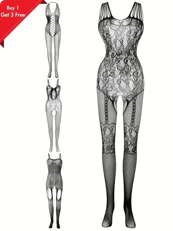 4pcs Women's Plus Sexy Lingerie Bodystockings