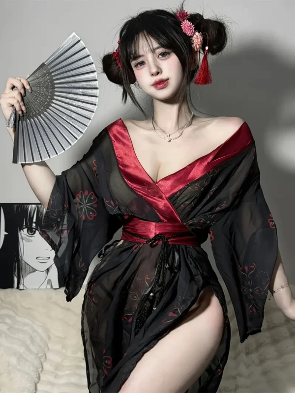 Solid Color Japanese Dark Kimono Dating Robe