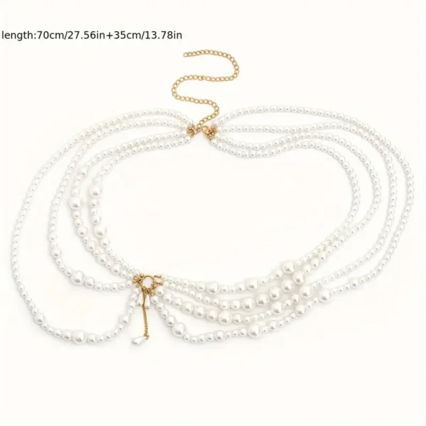 Adjustable chain belt with imitation pearls