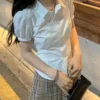 Preppy Style Solid Color Button Up Shirt