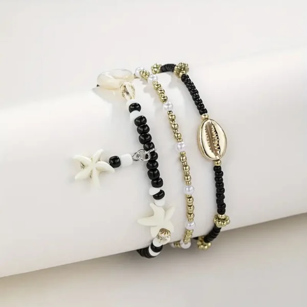 3 Piece Beaded Ladies Anklet Set
