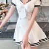 Vibrant Double Breasted Sailor Collar Flare Dress