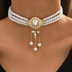 Oval Imitation Pearl Tassel Decoration Necklace