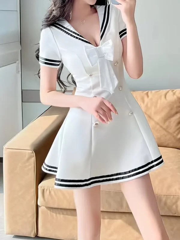 Vibrant Double Breasted Sailor Collar Flare Dress
