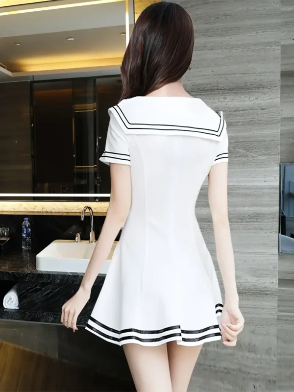 Vibrant Double Breasted Sailor Collar Flare Dress