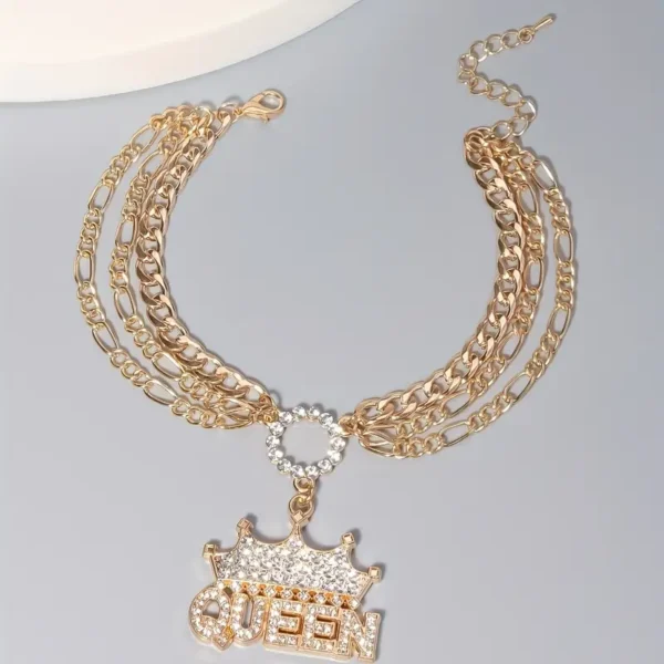 Multilayer Full Of Rhinestones Crown Anklet