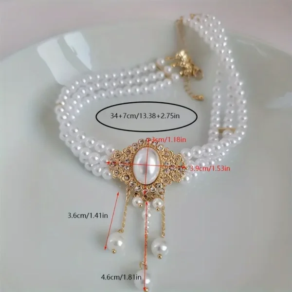 Oval Imitation Pearl Tassel Decoration Necklace