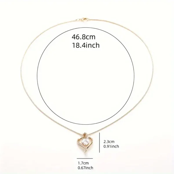 Simple 18K gold-plated three-pronged zirconia heart pendant necklace