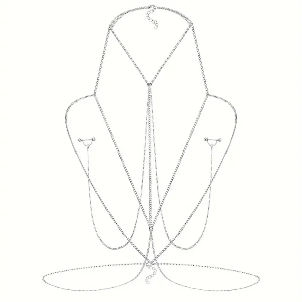 Stainless Steel Nipple Ring with Body Chain Waist Chest Chain