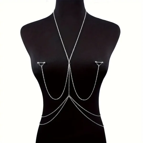 Stainless Steel Nipple Ring with Body Chain Waist Chest Chain