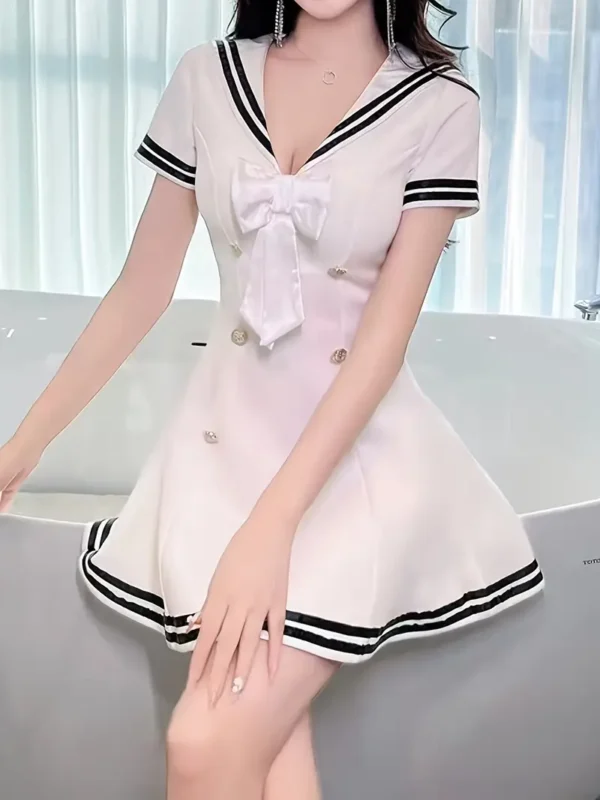 Vibrant Double Breasted Sailor Collar Flare Dress