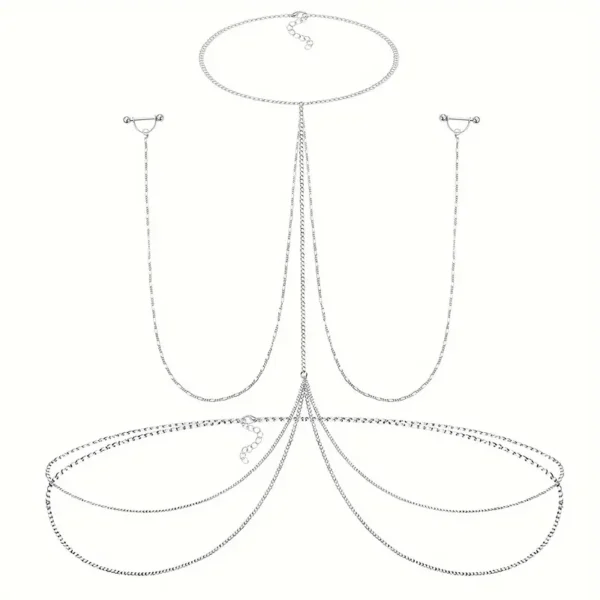 Stainless Steel Nipple Ring with Body Chain Waist Chest Chain