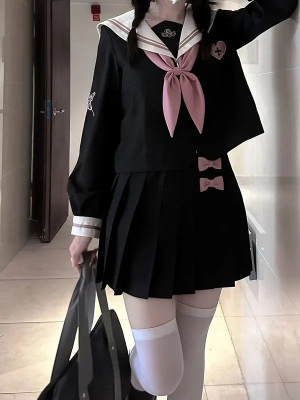 Japanese Sailor Style Long Sleeve JK Uniform with Pleated Skirt