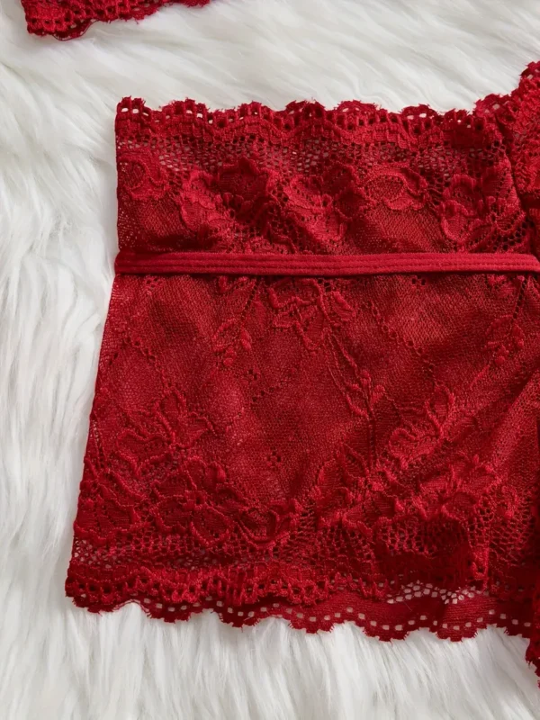 Hollow Out Bow Knot Bra & Open Crotch Boyshort Panties