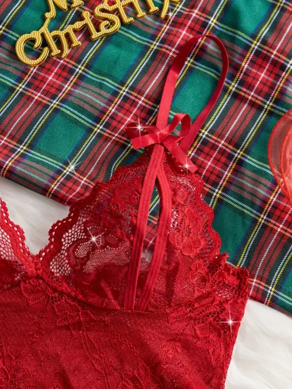 Hollow Out Bow Knot Bra & Open Crotch Boyshort Panties