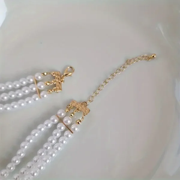 Oval Imitation Pearl Tassel Decoration Necklace