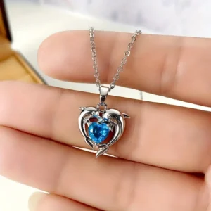Simple Dolphin Kiss Embrace Sapphire Love 925 Silver