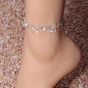 Silver Skeleton Rhinestone Butterfly Anklet