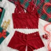 Hollow Out Bow Knot Bra & Open Crotch Boyshort Panties