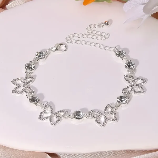 Silver Skeleton Rhinestone Butterfly Anklet