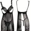 Sheer Open Bust Split Slip Dress & Thong
