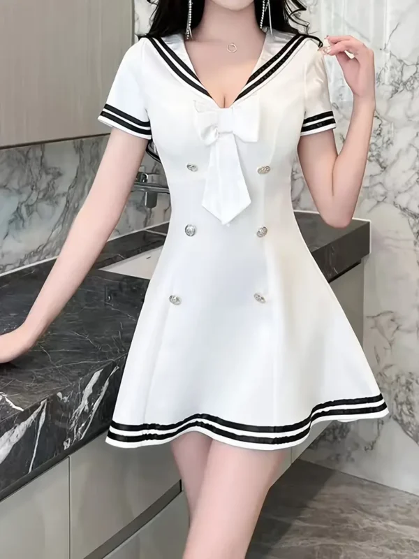 Vibrant Double Breasted Sailor Collar Flare Dress