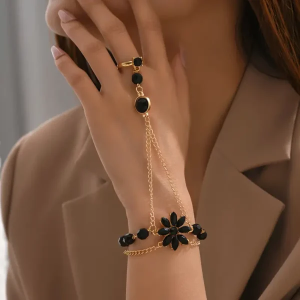 Floral Adjustable Ring-Bracelet Hybrid