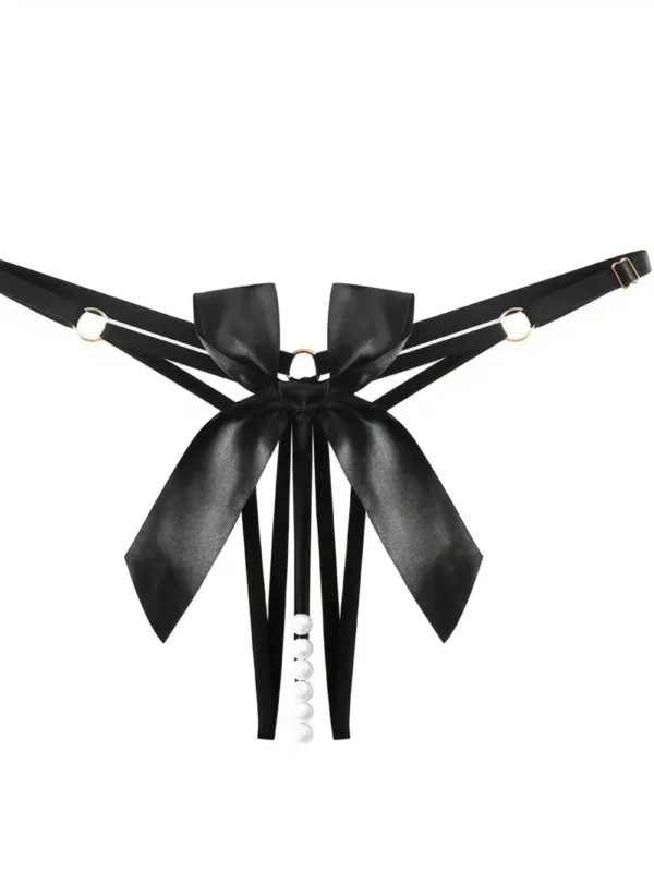 Hollow Out Faux Pearl Open Crotch Panties