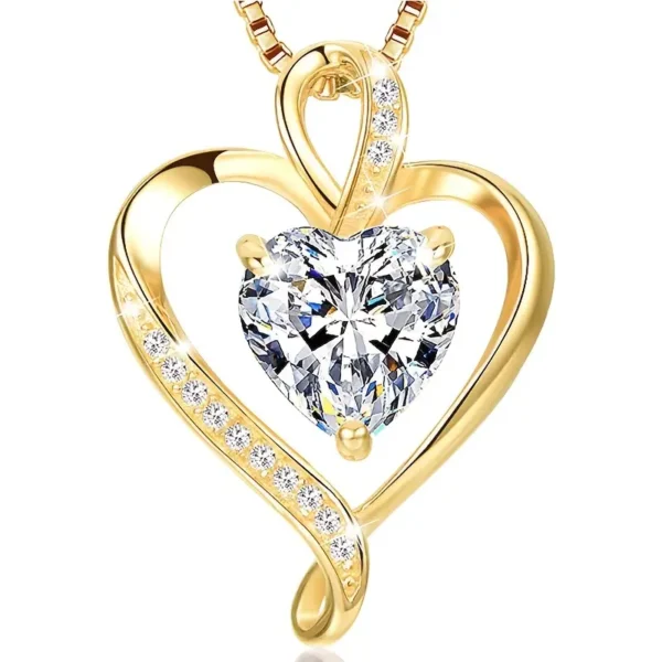 Simple 18K gold-plated three-pronged zirconia heart pendant necklace