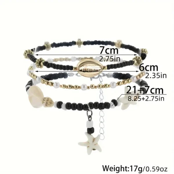 3 Piece Beaded Ladies Anklet Set