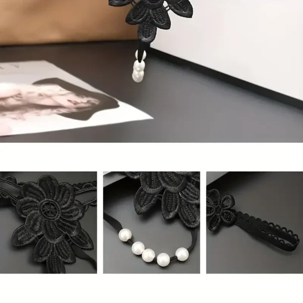 Black lace collar with pearl pendant