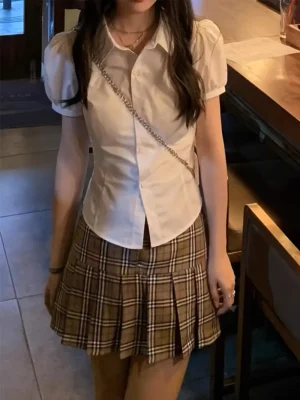 Preppy Style Solid Color Button Up Shirt