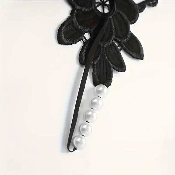 Black lace collar with pearl pendant