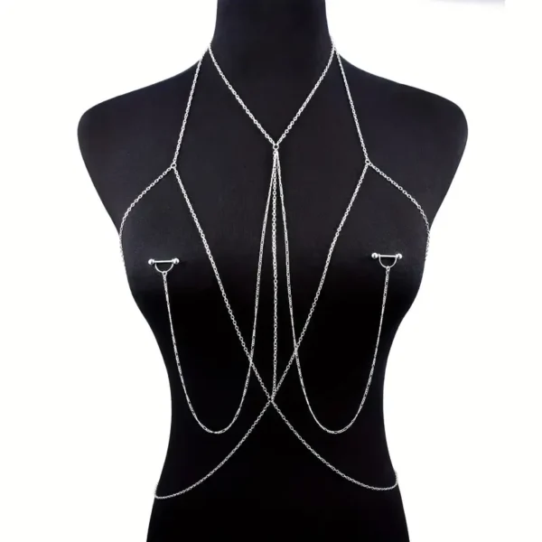 Stainless Steel Nipple Ring with Body Chain Waist Chest Chain