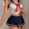 Colorblock Bow Backless Crop Top & Pleated Skirt