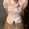 Preppy Style Solid Color Button Up Shirt