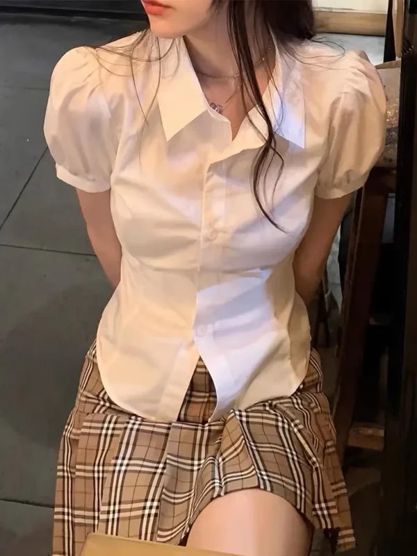 Preppy Style Solid Color Button Up Shirt