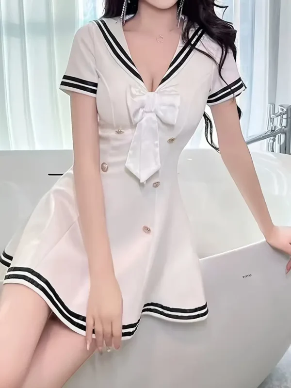 Vibrant Double Breasted Sailor Collar Flare Dress
