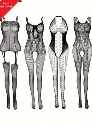 4pcs Women's Plus Sexy Lingerie Bodystockings