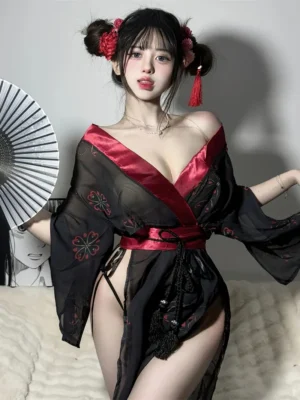 Solid Color Japanese Dark Kimono Dating Robe